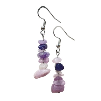 Light Lepidolite Chip Earrings Surgical Stainless Steel